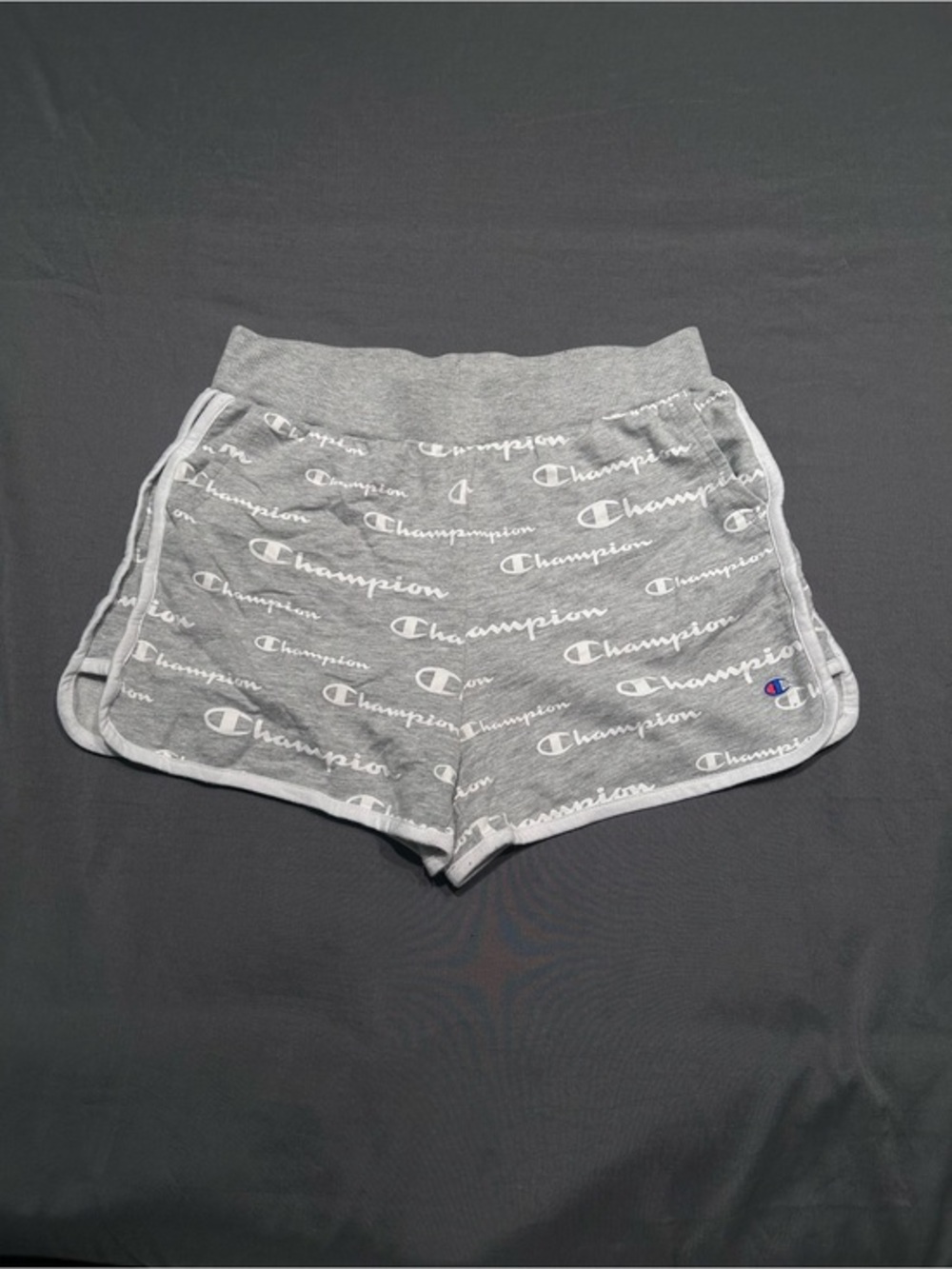 Champion Gray All Over Print Script Logo Shorts